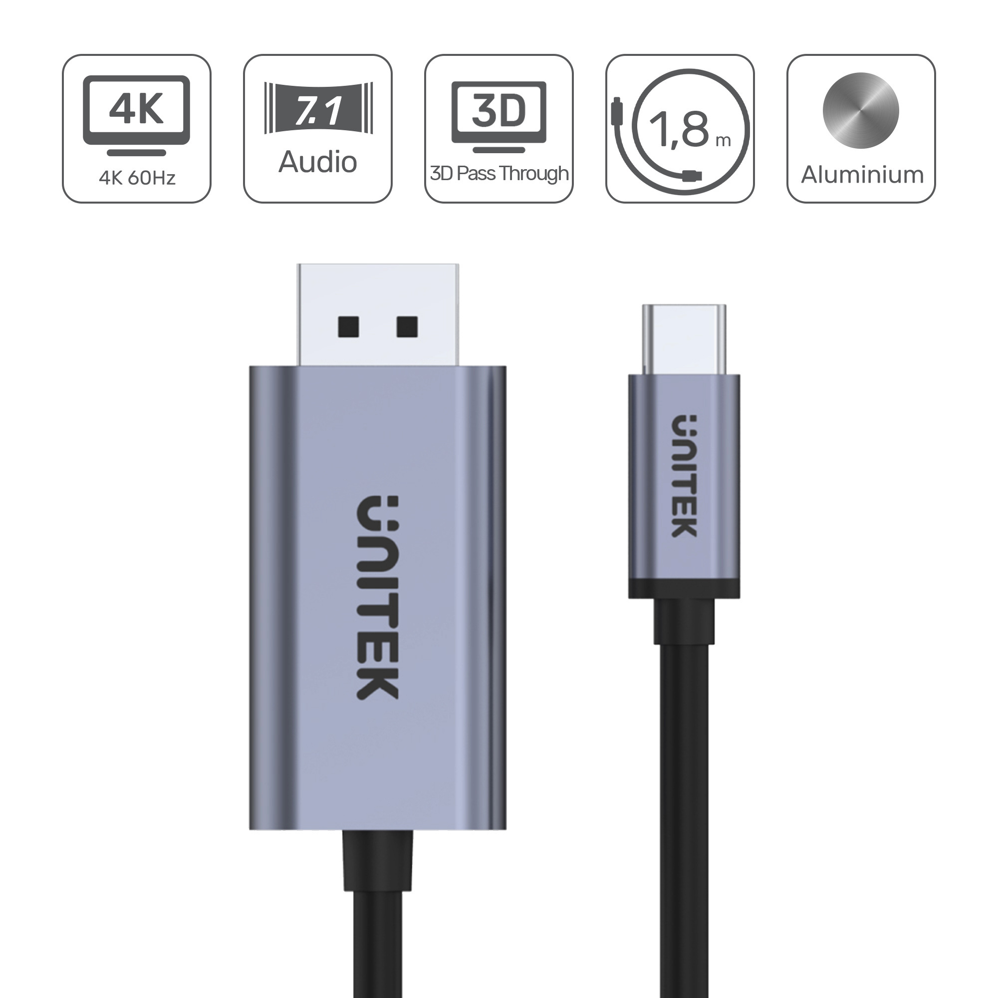 Unitek Przewód USB Typ-C - DisplayPort 4K@60Hz kabel 1,8 m (V1409A)
