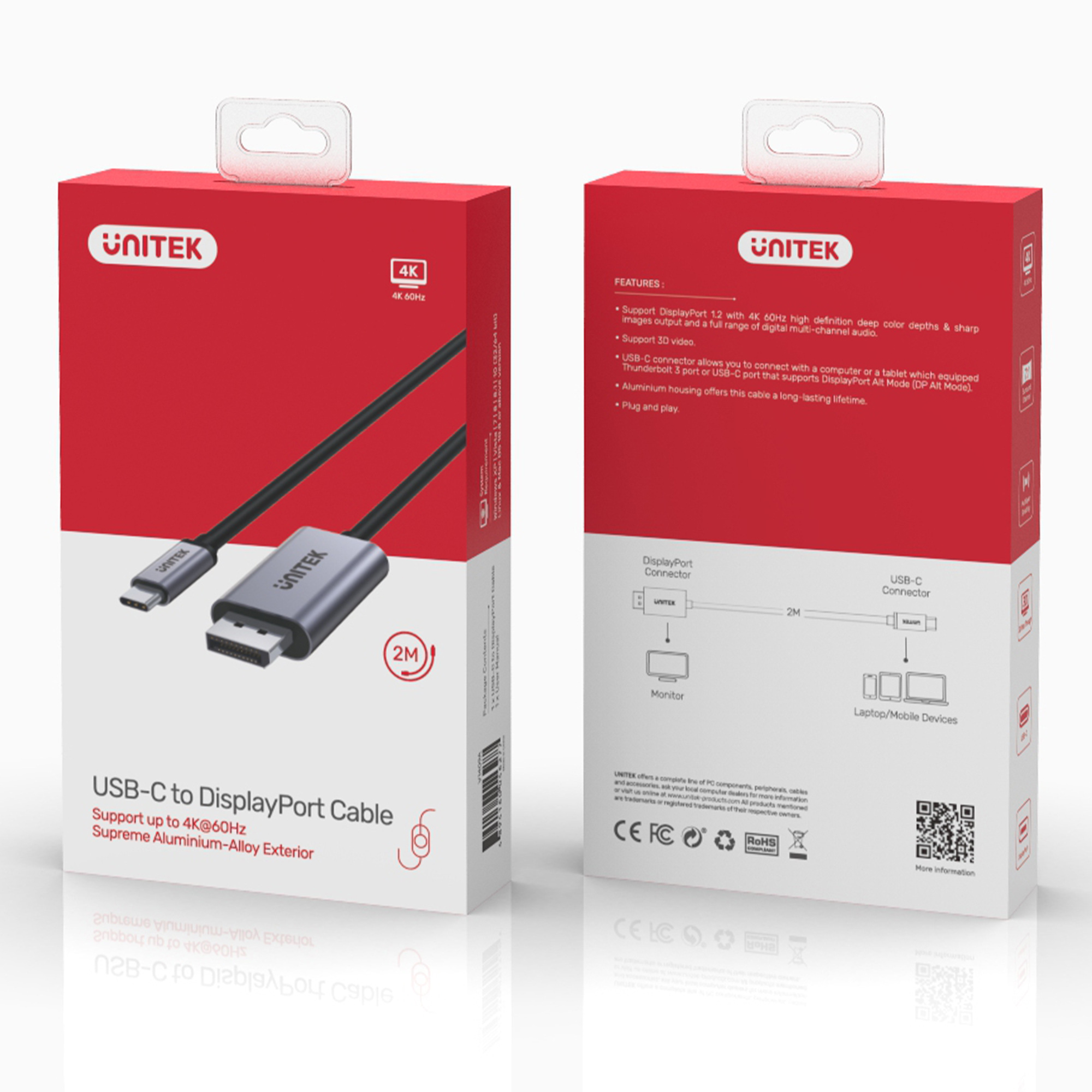 Unitek Przewód USB Typ-C - DisplayPort 4K@60Hz kabel 1,8 m (V1409A)