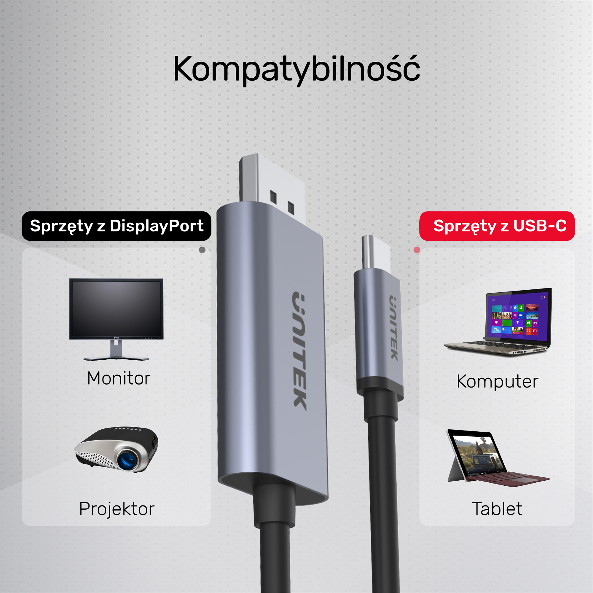 Unitek Przewód USB Typ-C - DisplayPort 4K@60Hz kabel 1,8 m (V1409A)