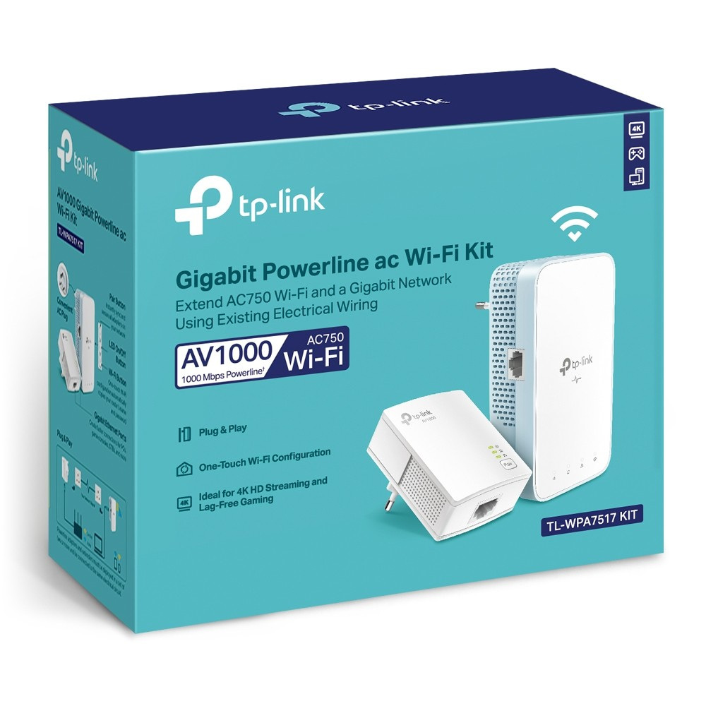 TP-Link TL-WPA7517 KIT WLAN WiFi AC750 AV1000 Powerline Adapter Starter Kit