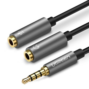 Miniatura produktu: Rozdzielacz audio AUX UGREEN kabel mini jack 3,5mm (męski) do słuchawki + mikrofon (żeńskie), 20cm do XBOX ONE i PS4 (30619)