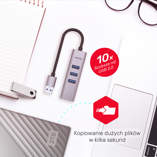 Zdjęcie produktu: Unitek HUB USB 3 x USB 3.1 5 Gbps + RJ45 Ethernet 10/100/1000 (H1906A) Zdjęcie produktu: Unitek HUB USB 3 x USB 3.1 5 Gbps + RJ45 Ethernet 10/100/1000 (H1906A)