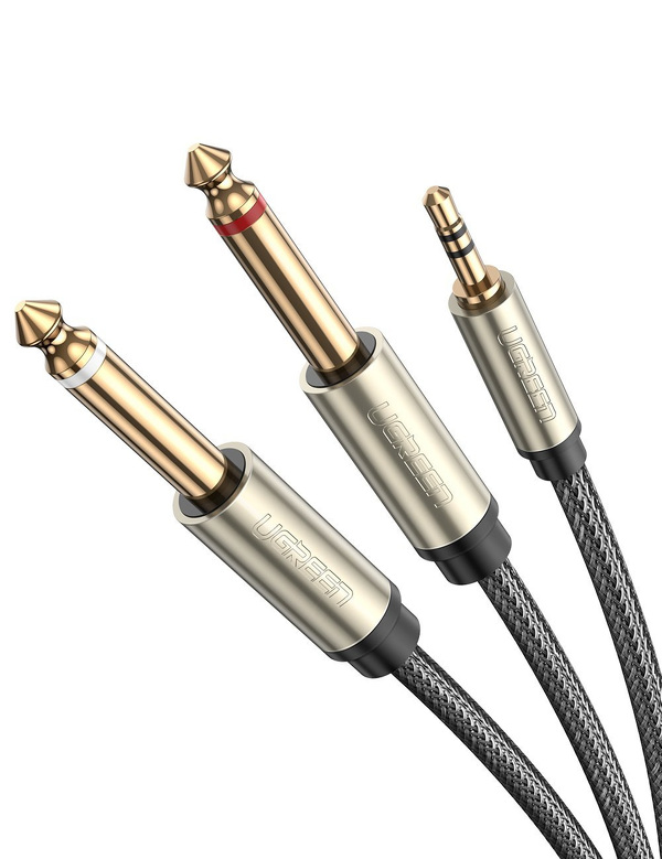 Zdjęcie produktu: Kabel mini jack 3,5mm TRS do 2x 6,35mm TS UGREEN AV126 2m - szary - oplot (10615)
