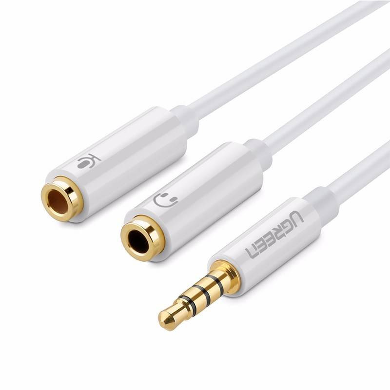 Rozdzielacz audio AUX UGREEN av141 kabel mini jack 3,5mm (męski) do słuchawki + mikrofon (żeńskie), 20cm - biały (10789)