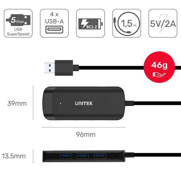 Zdjęcie produktu: Unitek HUB 4x USB 3.1 Gen 1 5Gbps 1.5M (H1111E)