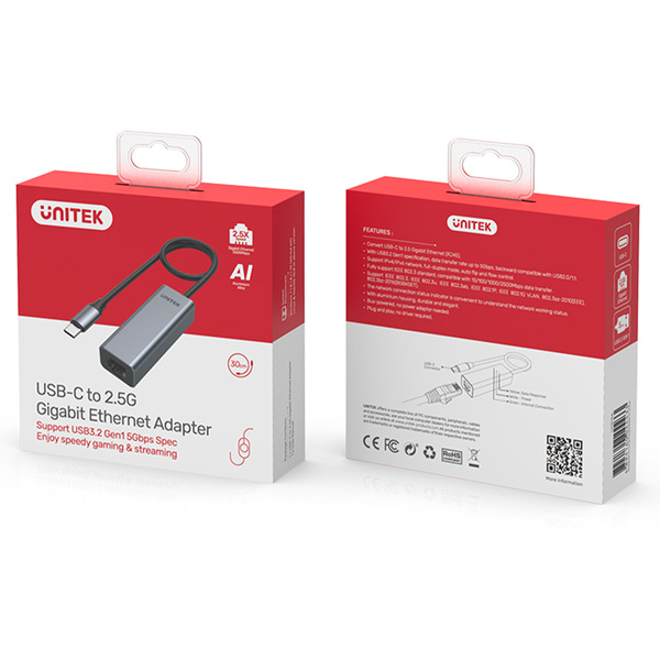 Zdjęcie produktu: Unitek Adapter USB TYP-C 3.2 GEN 1 to Ethernet 10/100/1000/2500 (U1313A) Zdjęcie produktu: Unitek Adapter USB TYP-C 3.2 GEN 1 to Ethernet 10/100/1000/2500 (U1313A)