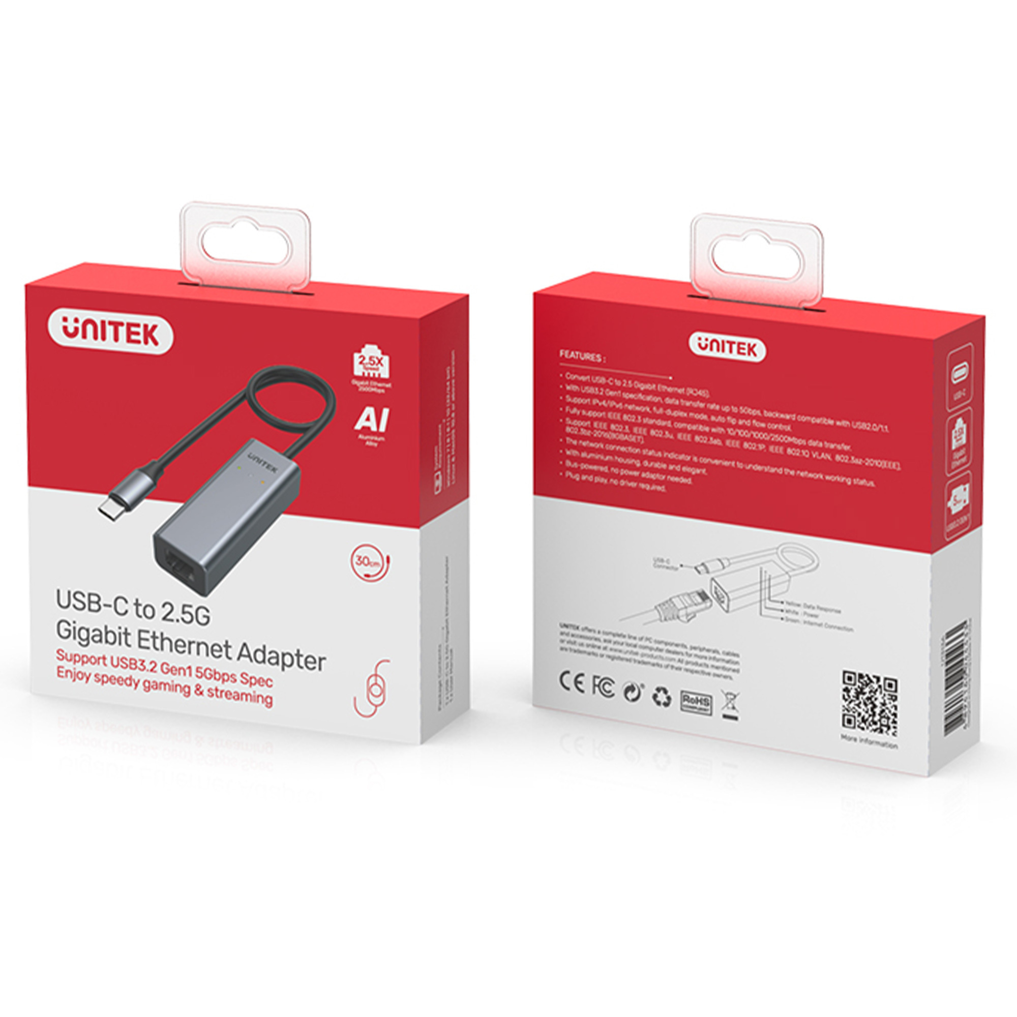 Unitek Adapter USB TYP-C 3.2 GEN 1 to Ethernet 10/100/1000/2500 (U1313A) Unitek Adapter USB TYP-C 3.2 GEN 1 to Ethernet 10/100/1000/2500 (U1313A)