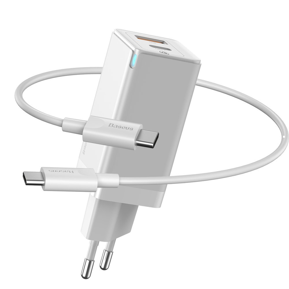 Ładowarka sieciowa Baseus GaN2 45W, USB / USB Typ-C Quick Charge 3.0 (azotek galu) biała (CCGAN-Q02)