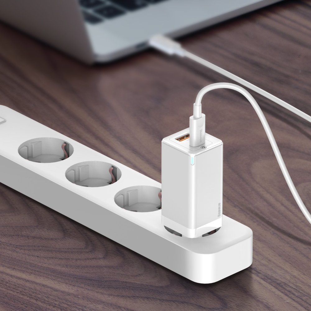 Ładowarka sieciowa Baseus GaN2 45W, USB / USB Typ-C Quick Charge 3.0 (azotek galu) biała (CCGAN-Q02)