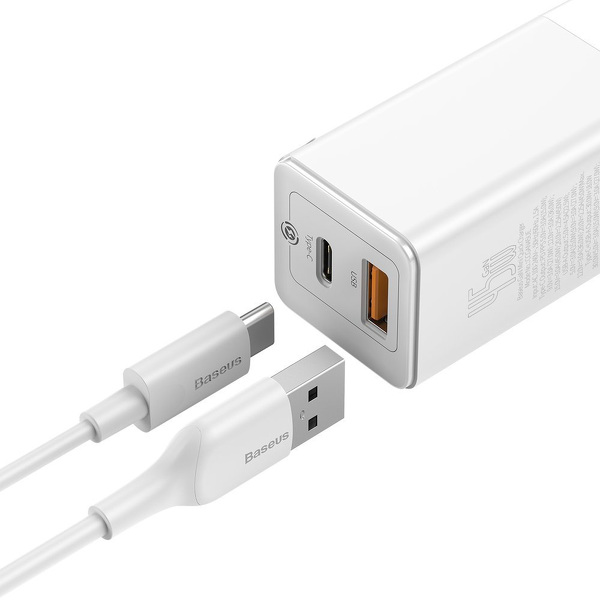 Zdjęcie produktu: Ładowarka sieciowa Baseus GaN2 45W, USB / USB Typ-C Quick Charge 3.0 (azotek galu) biała (CCGAN-Q02)