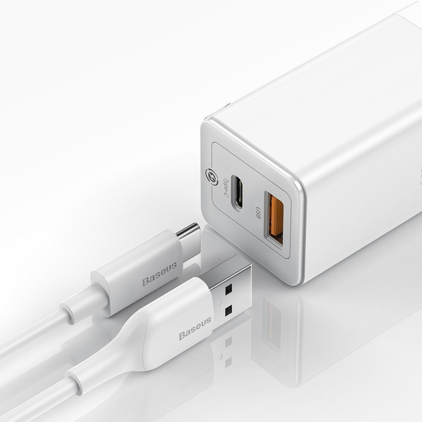Zdjęcie produktu: Ładowarka sieciowa Baseus GaN2 45W, USB / USB Typ-C Quick Charge 3.0 (azotek galu) biała (CCGAN-Q02)