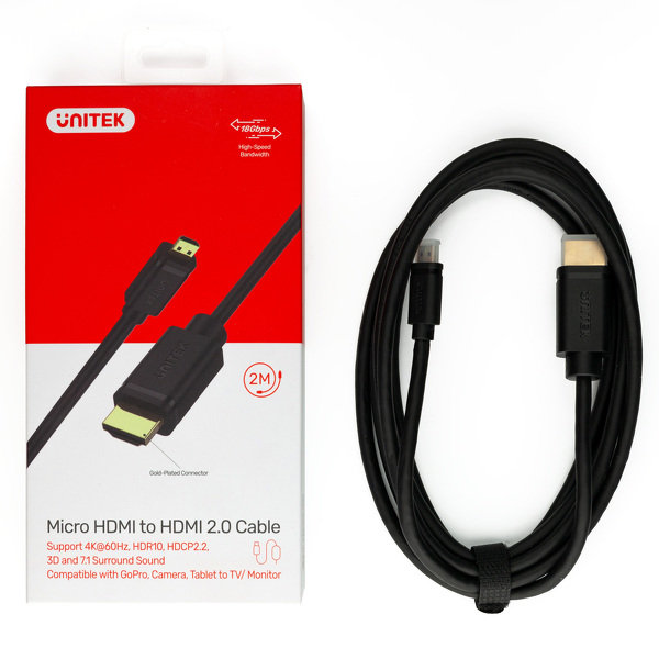 Zdjęcie produktu: Kabel micro HDMI - HDMI 2.0 Unitek 4K 60Hz 2 m (Y-C182)