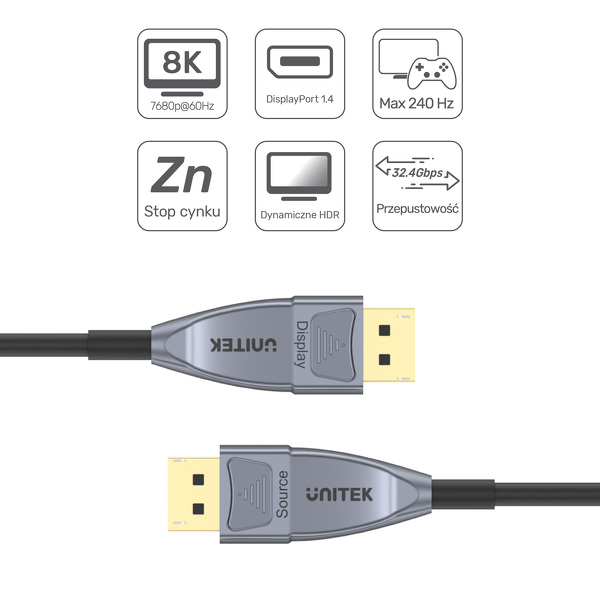 Zdjęcie produktu: Unitek kabel optyk DisplayPort 30m (C1619GY)
