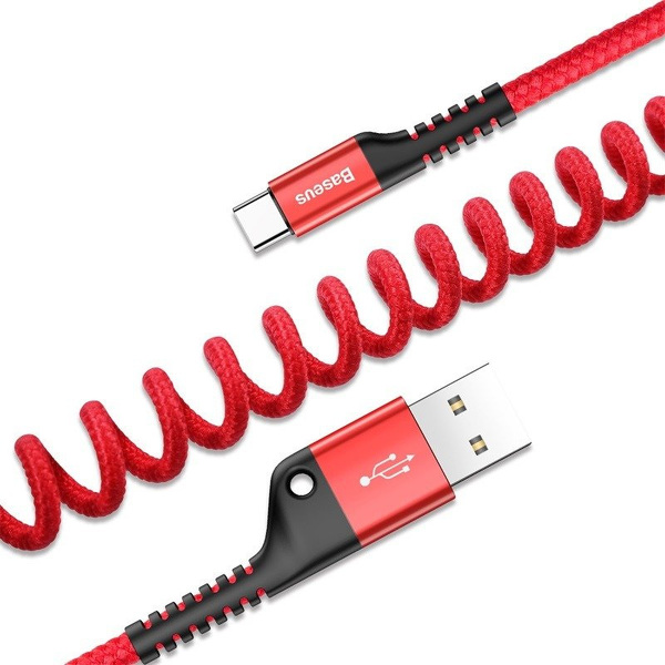 Zdjęcie produktu: Kabel przewód USB Typ-C 100cm Baseus Spring sprężynowy 2A - czerwony (CATSR-09)