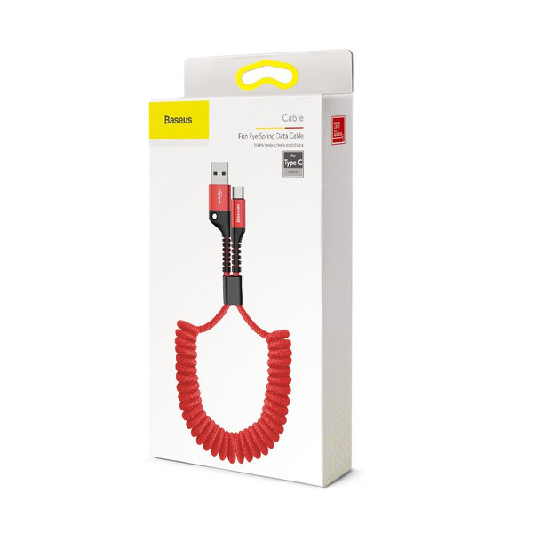 Zdjęcie produktu: Kabel przewód USB Typ-C 100cm Baseus Spring sprężynowy 2A - czerwony (CATSR-09)