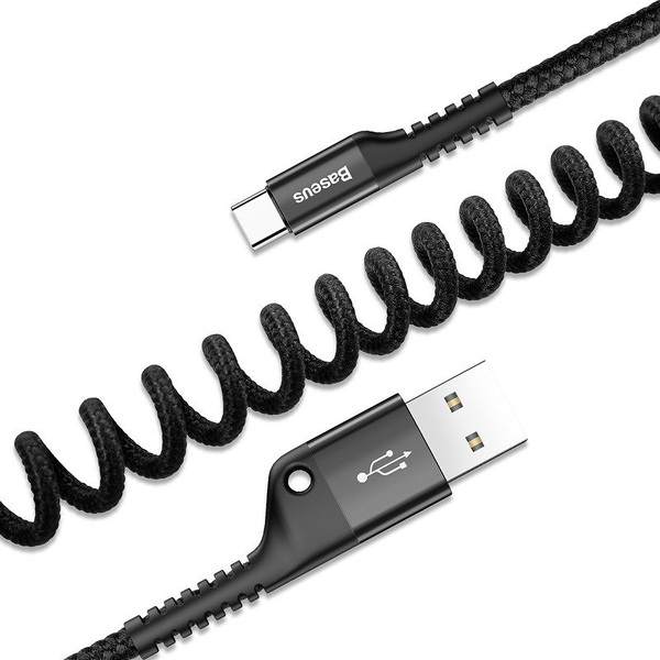Zdjęcie produktu: Kabel przewód USB Typ-C 100cm Baseus Spring sprężynowy 2A - czarny (CATSR-01)