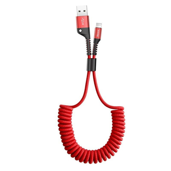 Zdjęcie produktu: Kabel przewód USB - Lightning / iPhone 100cm Baseus Spring sprężynowy 2A - czerwony (CALSR-09)
