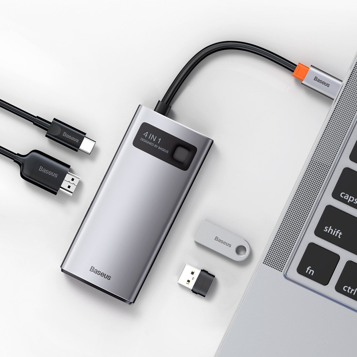 Hub USB 4w1 Baseus Metal Gleam Series, USB TYP-C do USB 3.0 + USB 2.0 + HDMI + USB-C PD (CAHUB-CY0G)
