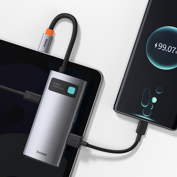Zdjęcie produktu: Hub USB 4w1 Baseus Metal Gleam Series, USB TYP-C do USB 3.0 + USB 2.0 + HDMI + USB-C PD (CAHUB-CY0G)