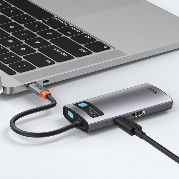 Zdjęcie produktu: Hub USB 4w1 Baseus Metal Gleam Series, USB TYP-C do USB 3.0 + USB 2.0 + HDMI + USB-C PD (CAHUB-CY0G)