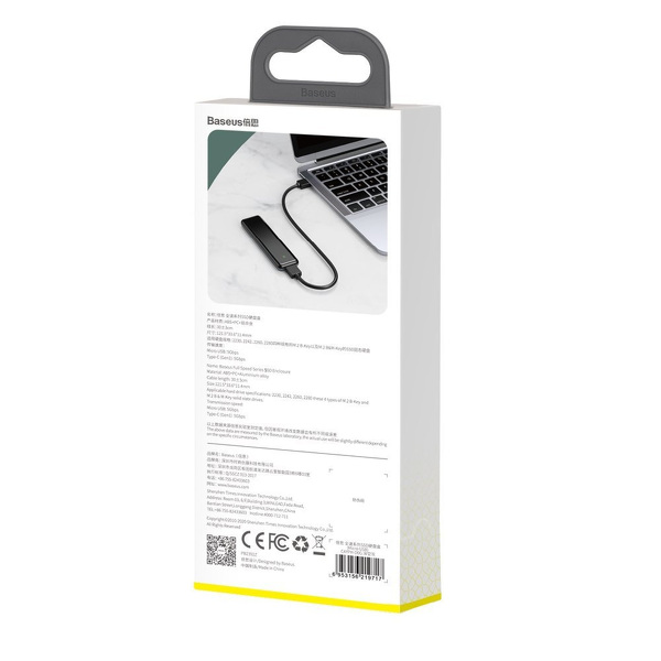 Zdjęcie produktu: Obudowa zewnętrzna na dysk SSD M.2 (PCIe/NVMe) Baseus USB 3.2 Gen2 Typ-C SuperSpeed USB 10 Gbps M / M+B key + kabel USB Typ C szary - (CAYPH-F0G)