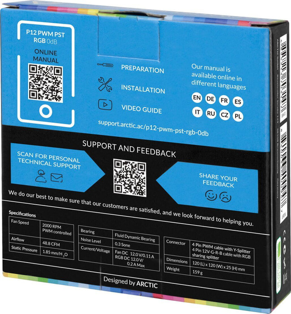 Zdjęcie produktu: Wentylator Arctic P12 PWM PST RGB 120mm 0dB (Black) 3szt Value Pack