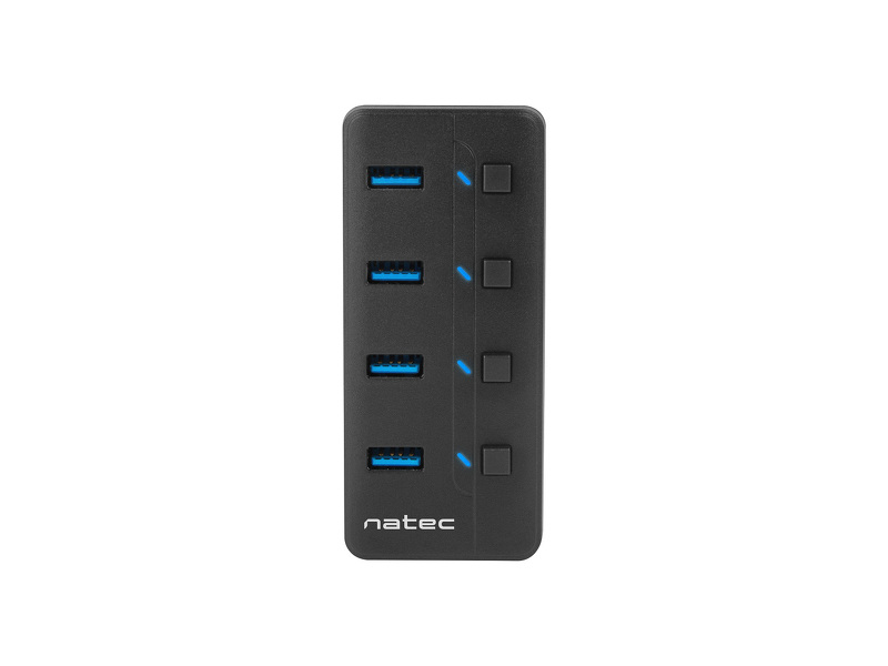 Zdjęcie produktu: Hub USB 3.0 Natec Mantis 2 - 4 porty z włącznikiem i zasilaczem
