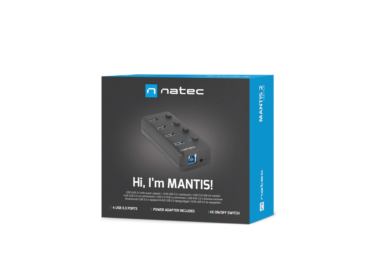 Hub USB 3.0 Natec Mantis 2 - 4 porty z włącznikiem i zasilaczem