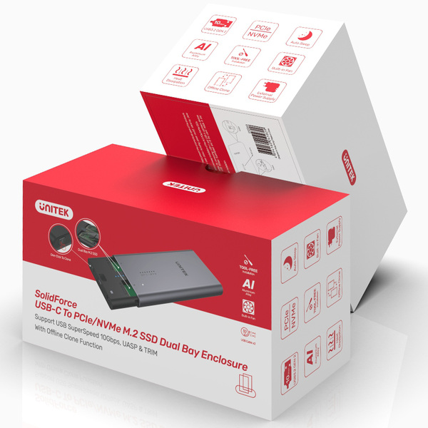 Zdjęcie produktu: Obudowa zewnętrzna na dysk SSD 2x M.2 (PCIe / NVMe) Unitek USB 3.2 Gen2 USB TYP-C (S1206A)