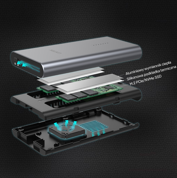 Zdjęcie produktu: Obudowa zewnętrzna na dysk SSD 2x M.2 (PCIe / NVMe) Unitek USB 3.2 Gen2 USB TYP-C (S1206A)