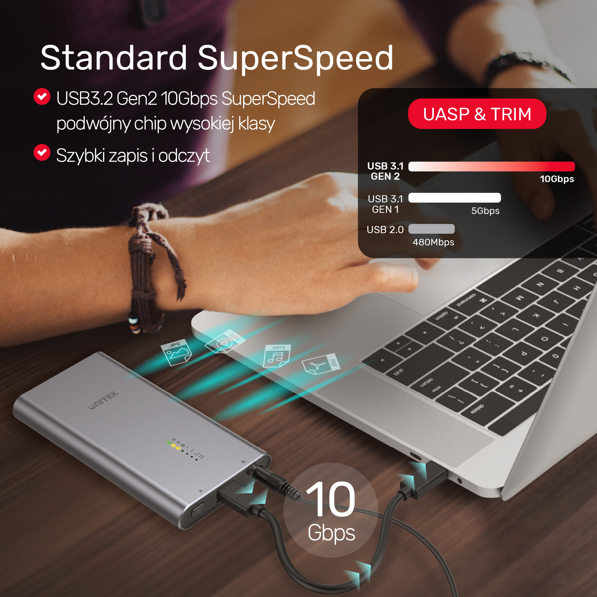 Obudowa zewnętrzna na dysk SSD 2x M.2 (PCIe / NVMe) Unitek USB 3.2 Gen2 USB TYP-C (S1206A)