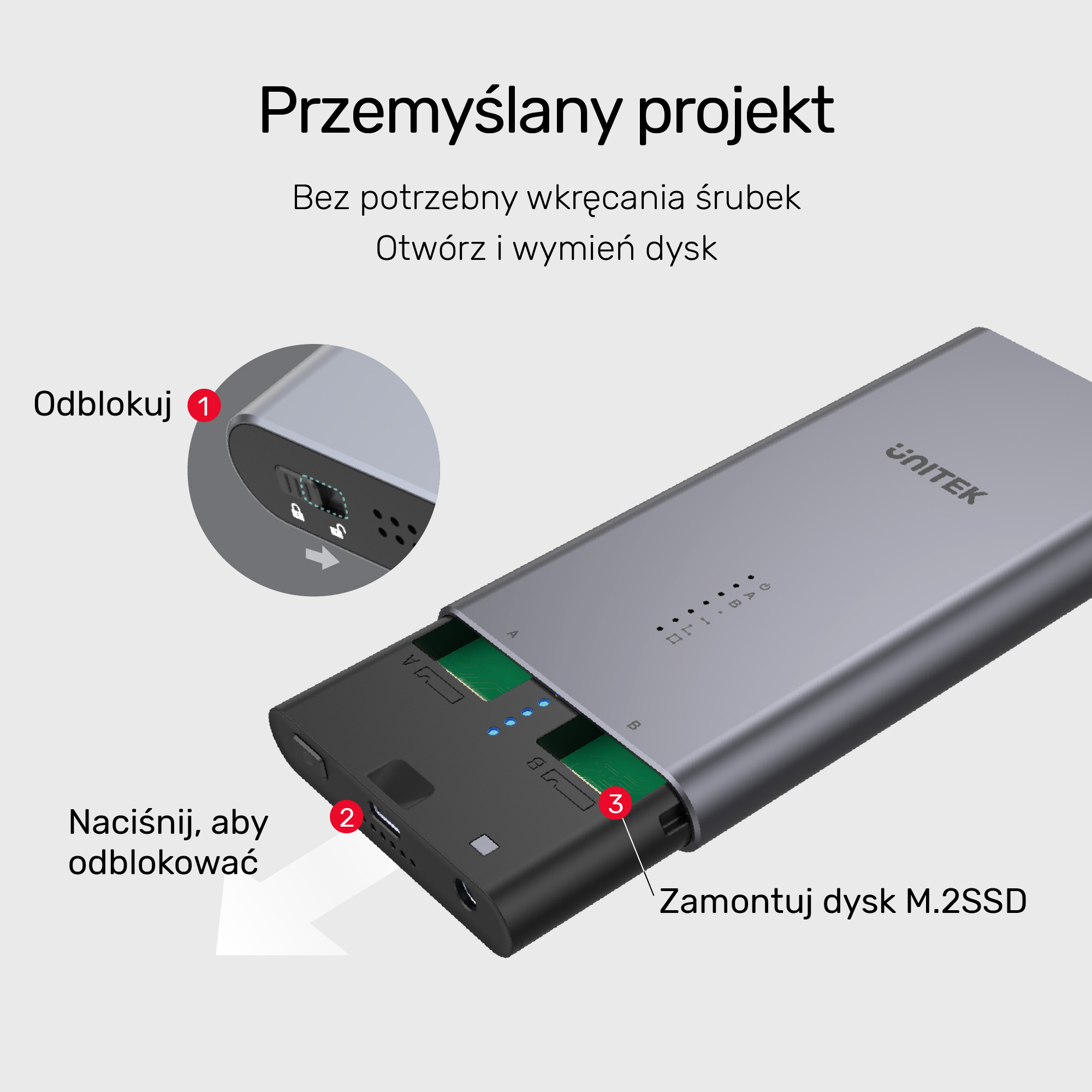 Obudowa zewnętrzna na dysk SSD 2x M.2 (PCIe / NVMe) Unitek USB 3.2 Gen2 USB TYP-C (S1206A)