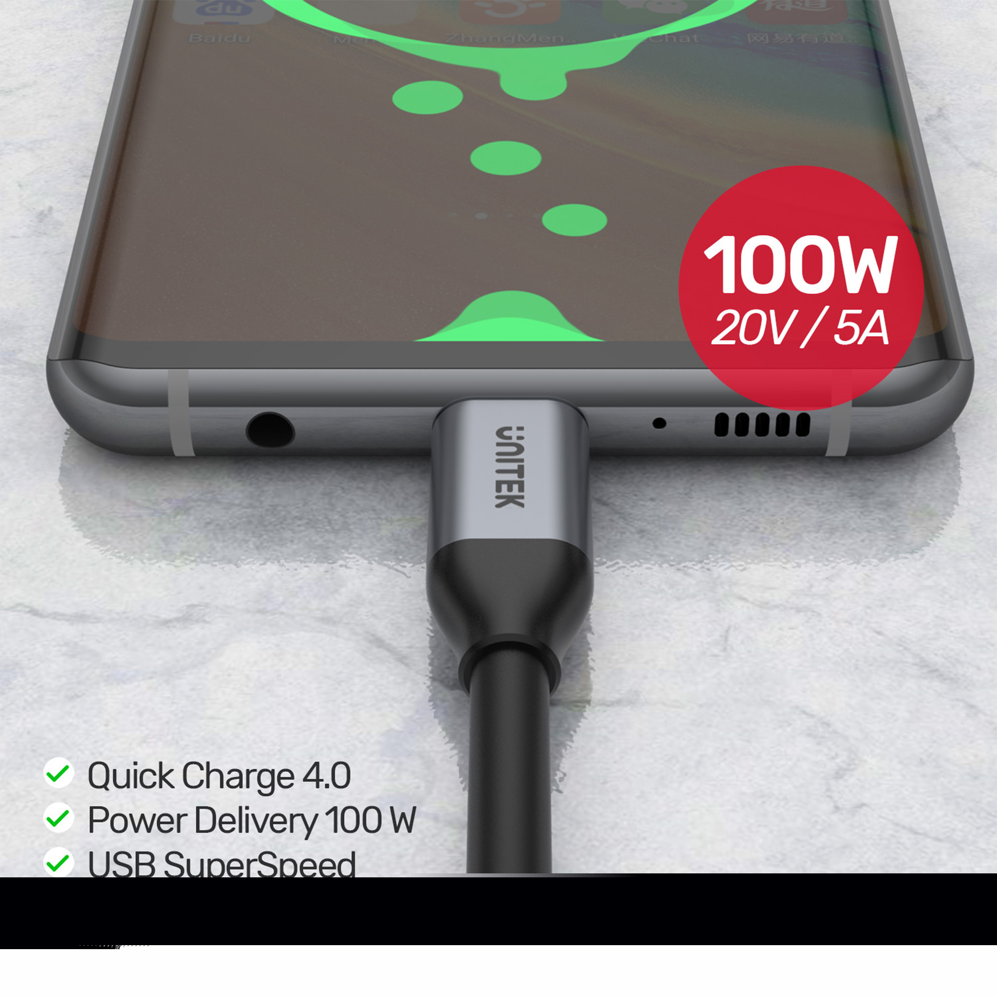 Unitek Przewód USB Typ-C do USB Typ-C 2m 5Gbps 4K 60Hz 20V/2A