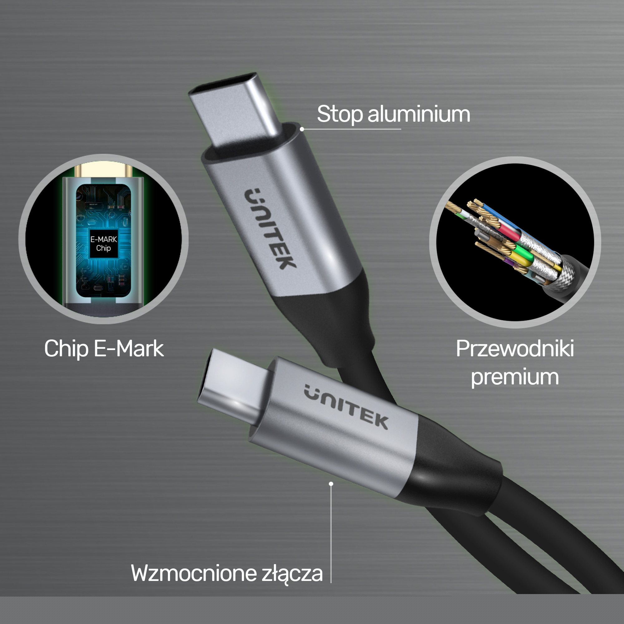 Unitek Przewód USB Typ-C do USB Typ-C 2m 5Gbps 4K 60Hz 20V/2A