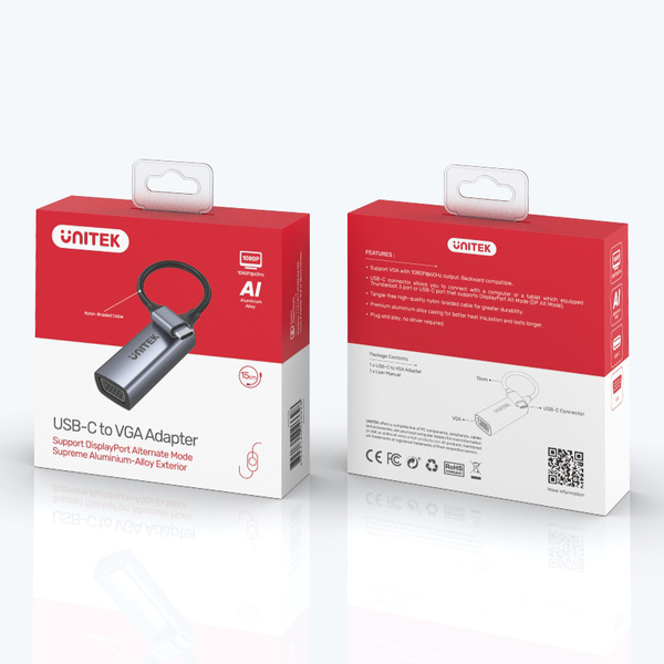 Zdjęcie produktu: Unitek Adapter USB Typ-C na VGA FullHD aluminiowy 15 cm (V1413A) Zdjęcie produktu: Unitek Adapter USB Typ-C na VGA FullHD aluminiowy 15 cm (V1413A)