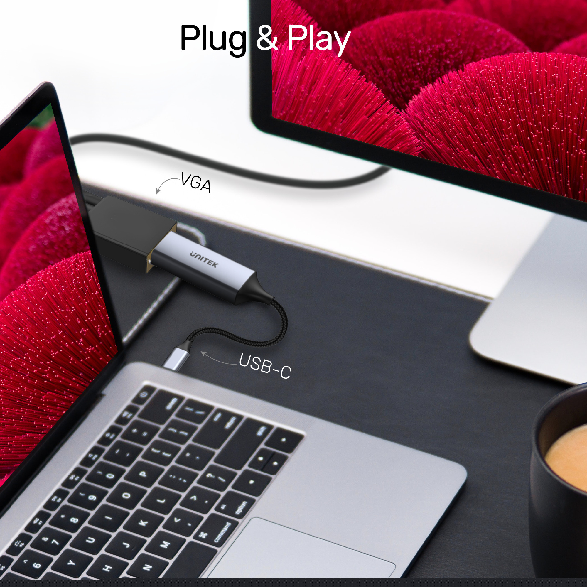 Unitek Adapter USB Typ-C na VGA FullHD aluminiowy 15 cm (V1413A) Unitek Adapter USB Typ-C na VGA FullHD aluminiowy 15 cm (V1413A)