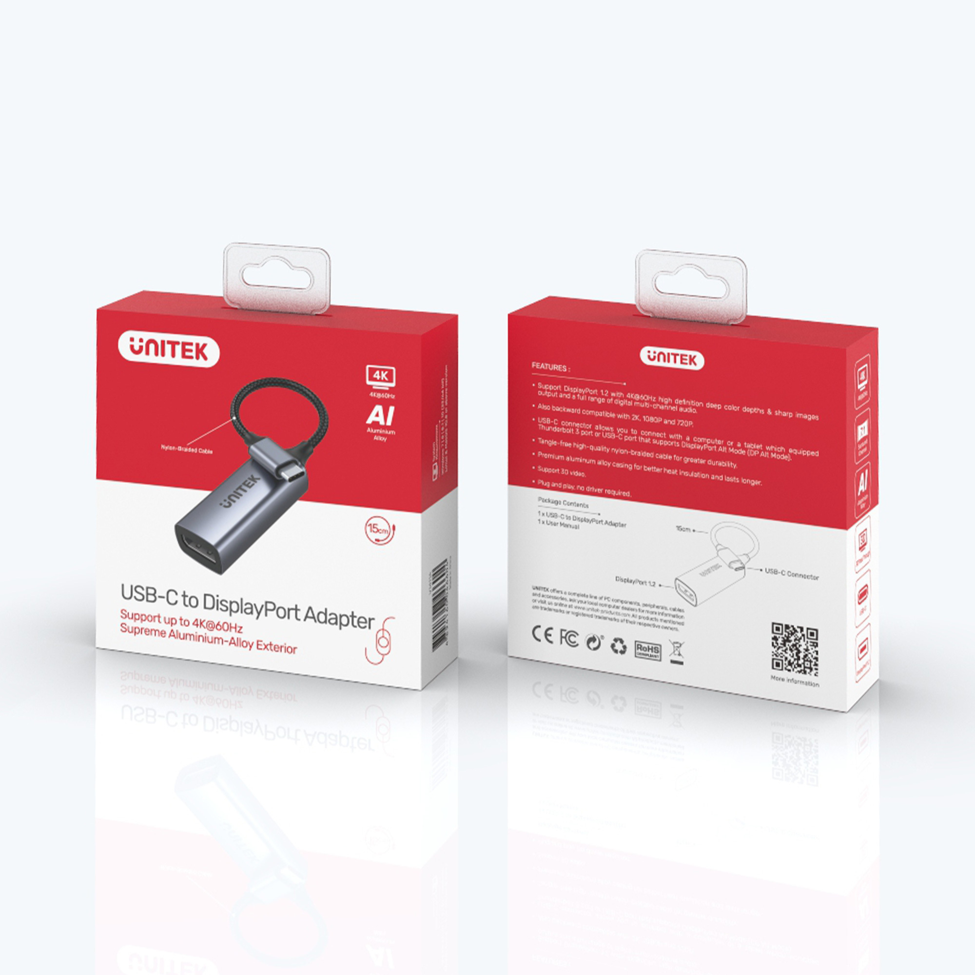 Unitek Adapter USB Typ-C na DP 1.2 4K@60Hz aluminiowy 15 cm (V1411A)