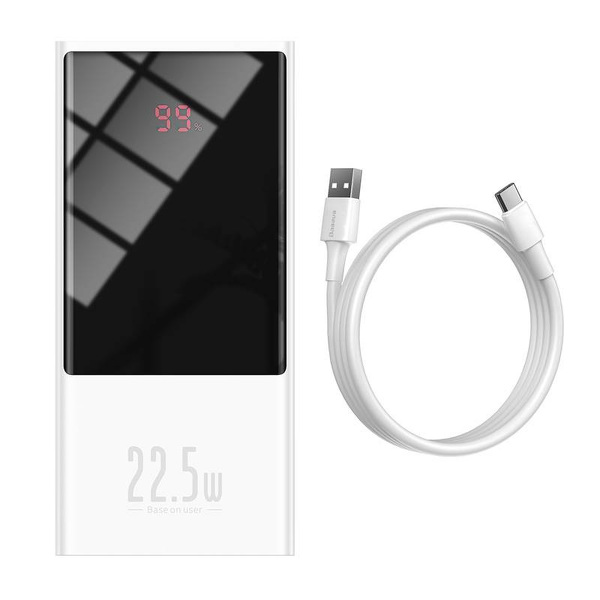 Zdjęcie produktu: Powerbank Baseus Super Mini, 20000mAh 22,5 W USB Typ C / USB Power Delivery Quick Charge SCP AFC + kabel USB - USB Typ C - biały (PPMN-B02)