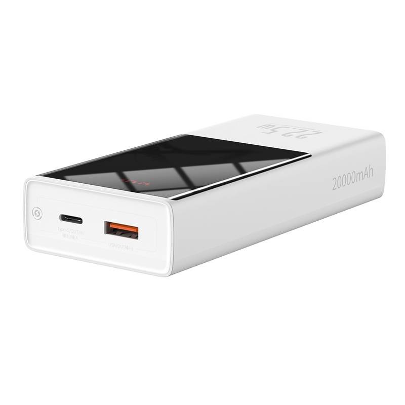 Powerbank Baseus Super Mini, 20000mAh 22,5 W USB Typ C / USB Power Delivery Quick Charge SCP AFC + kabel USB - USB Typ C - biały (PPMN-B02)