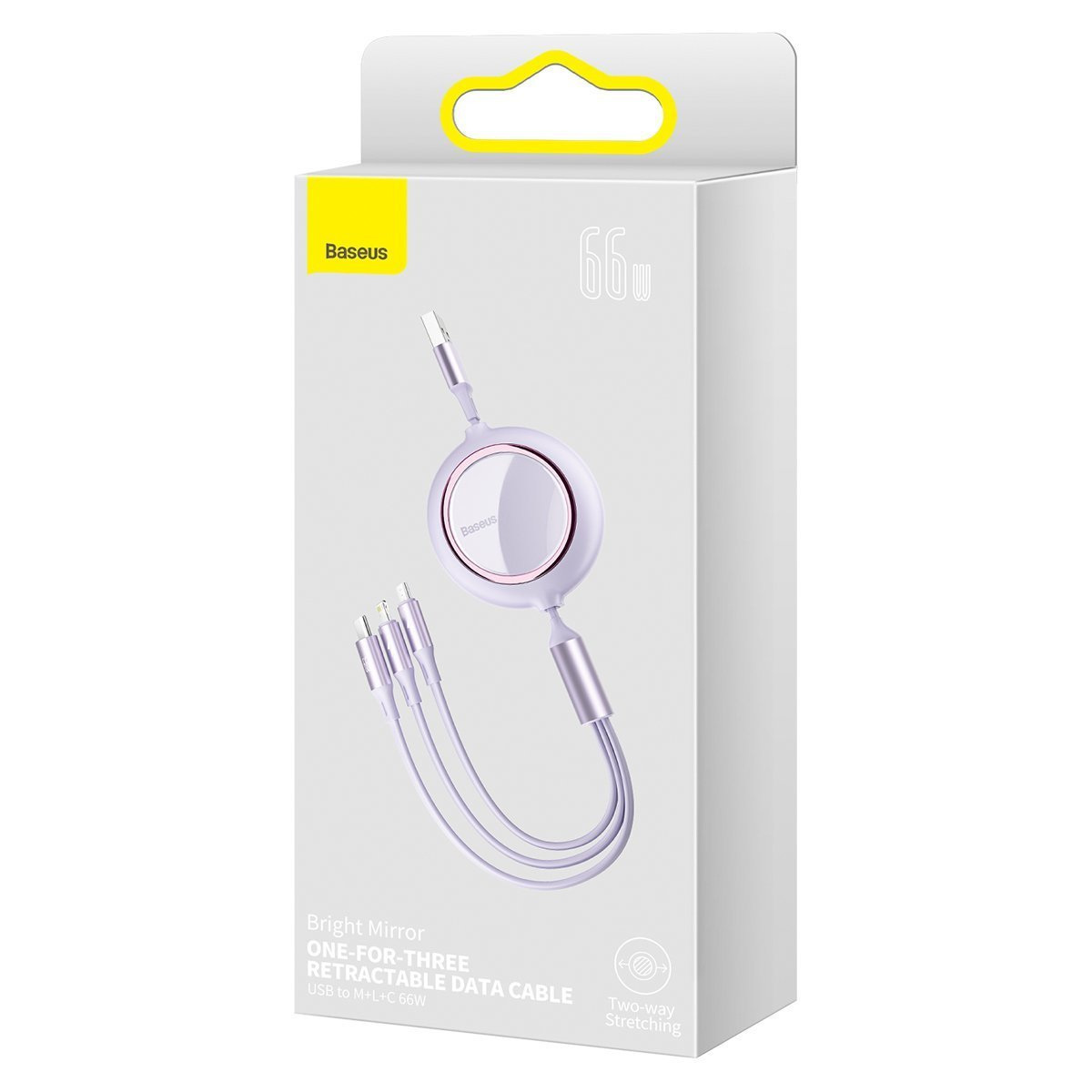 Kabel przewód USB zwijany Baseus Bright Mirror 3w1 Lightning / USB TYP-C / microUSB, 66W 1,2m - fioletowy (CAMLC-MJ05) Kabel przewód USB zwijany Baseus Bright Mirror 3w1 Lightning / USB TYP-C / microUSB, 66W 1,2m - fioletowy (CAMLC-MJ05)