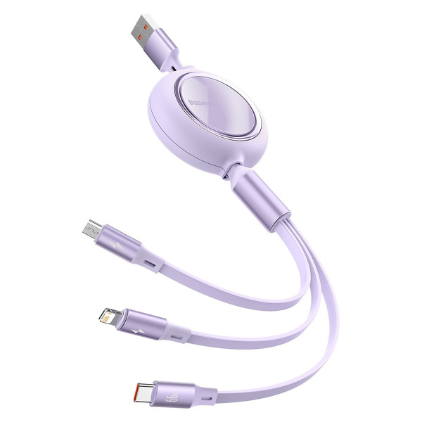 Zdjęcie produktu: Kabel przewód USB zwijany Baseus Bright Mirror 3w1 Lightning / USB TYP-C / microUSB, 66W 1,2m - fioletowy (CAMLC-MJ05) Zdjęcie produktu: Kabel przewód USB zwijany Baseus Bright Mirror 3w1 Lightning / USB TYP-C / microUSB, 66W 1,2m - fioletowy (CAMLC-MJ05)