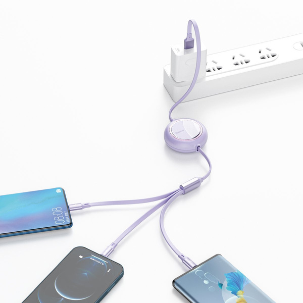 Zdjęcie produktu: Kabel przewód USB zwijany Baseus Bright Mirror 3w1 Lightning / USB TYP-C / microUSB, 66W 1,2m - fioletowy (CAMLC-MJ05) Zdjęcie produktu: Kabel przewód USB zwijany Baseus Bright Mirror 3w1 Lightning / USB TYP-C / microUSB, 66W 1,2m - fioletowy (CAMLC-MJ05)