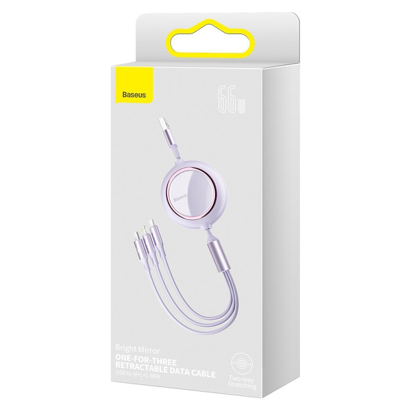 Zdjęcie produktu: Kabel przewód USB zwijany Baseus Bright Mirror 3w1 Lightning / USB TYP-C / microUSB, 66W 1,2m - fioletowy (CAMLC-MJ05) Zdjęcie produktu: Kabel przewód USB zwijany Baseus Bright Mirror 3w1 Lightning / USB TYP-C / microUSB, 66W 1,2m - fioletowy (CAMLC-MJ05)