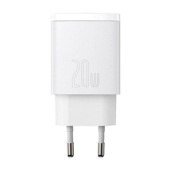 Zdjęcie produktu: Ładowarka sieciowa Baseus Compact Quick Charger 3.0, 1x USB, 1x USB TYP-C PD 20W - biała (CCXJ-B02)