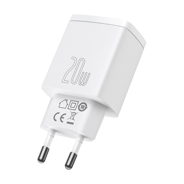 Zdjęcie produktu: Ładowarka sieciowa Baseus Compact Quick Charger 3.0, 1x USB, 1x USB TYP-C PD 20W - biała (CCXJ-B02)