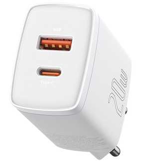 Miniatura produktu: Ładowarka sieciowa Baseus Compact Quick Charger 3.0, 1x USB, 1x USB TYP-C PD 20W - biała (CCXJ-B02)