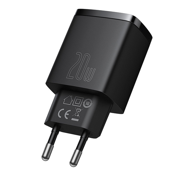 Zdjęcie produktu: Ładowarka sieciowa Baseus Compact Quick Charger 3.0, 1x USB, 1x USB TYP-C PD 20W - czarna (CCXJ-B01)