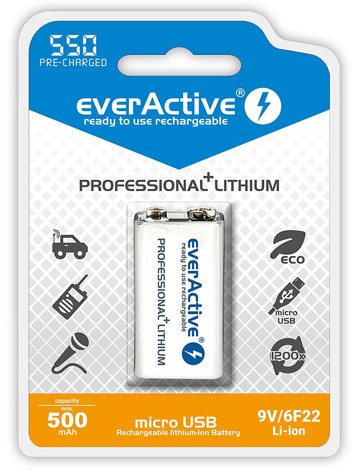 everActive 6F22/9V Li-ion 550 mAh - opak. 1 akumulatorek - blister (EVHR22-550)