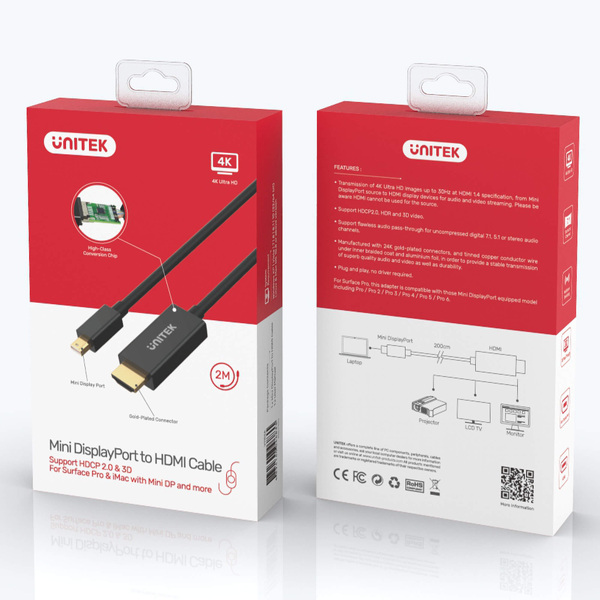 Zdjęcie produktu: Przewód miniDisplayPort - HDMI 4K 30Hz Unitek 2m (V1152A) Zdjęcie produktu: Przewód miniDisplayPort - HDMI 4K 30Hz Unitek 2m (V1152A)