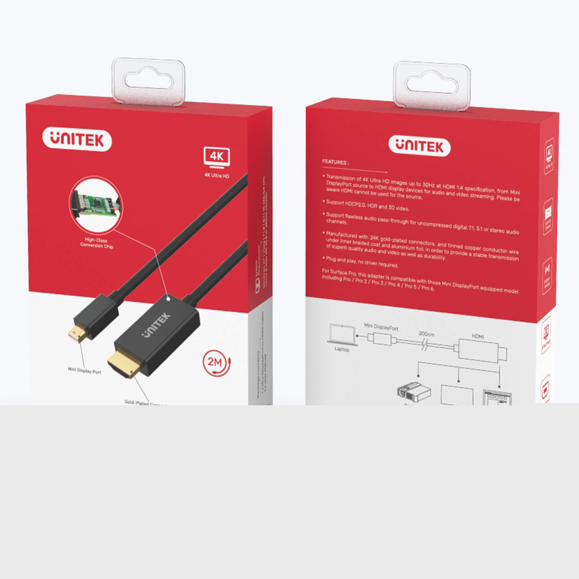 Przewód miniDisplayPort - HDMI 4K 30Hz Unitek 2m (V1152A) Przewód miniDisplayPort - HDMI 4K 30Hz Unitek 2m (V1152A)